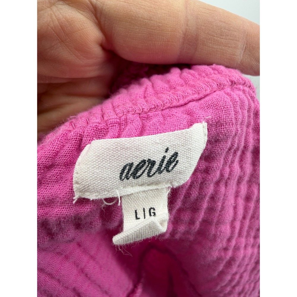 Aerie Tiered Mini Skirt Women L Pink Crinkle Gauze Frayed Hem Elastic Waist - Picture 5 of 5